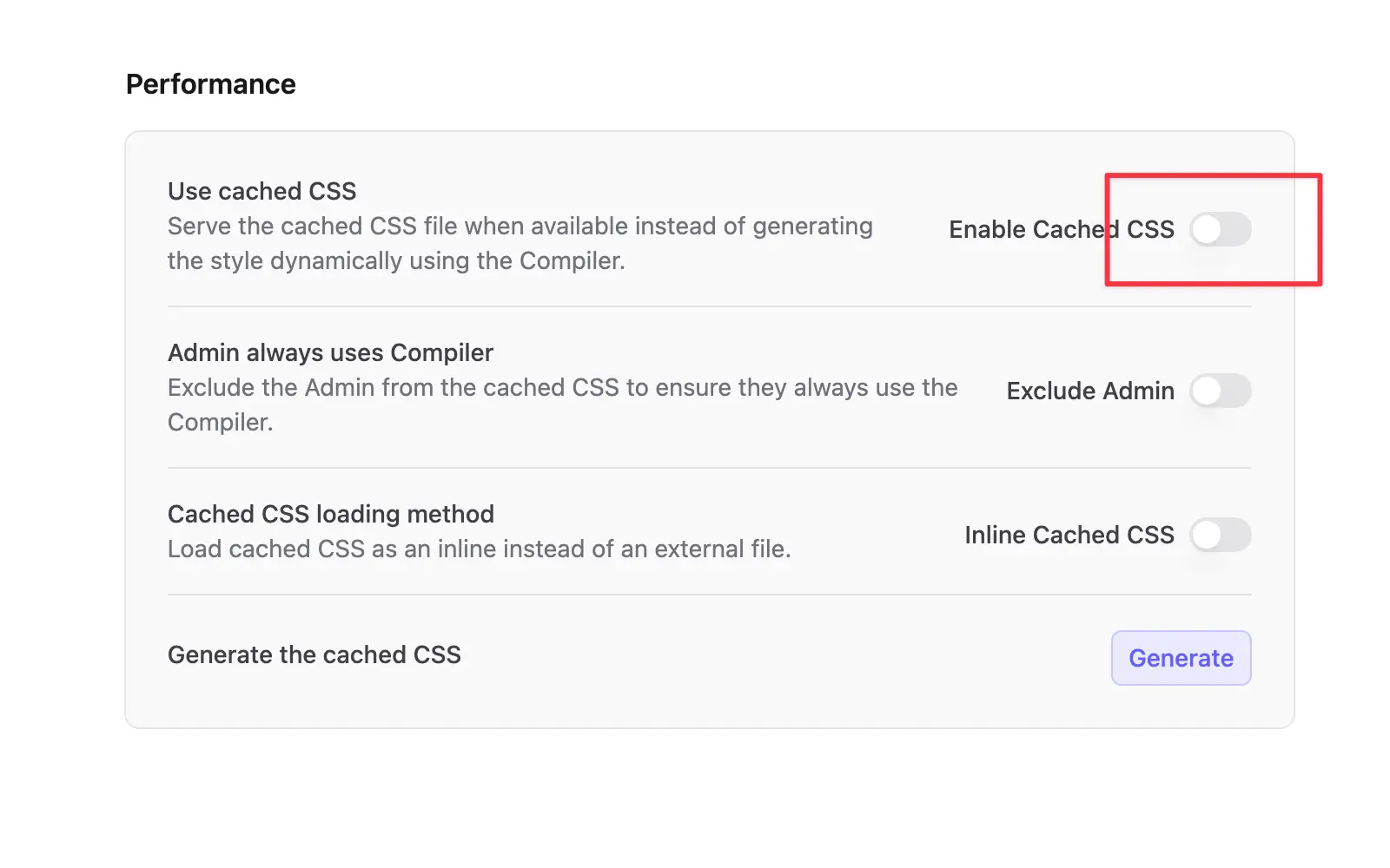 Enable the Cached CSS
