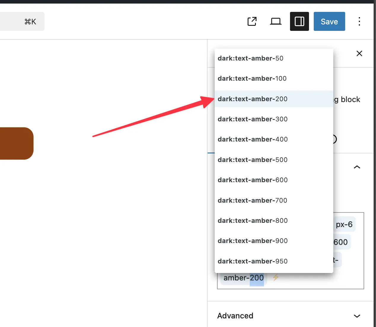 Hover Preview the generated css for the class