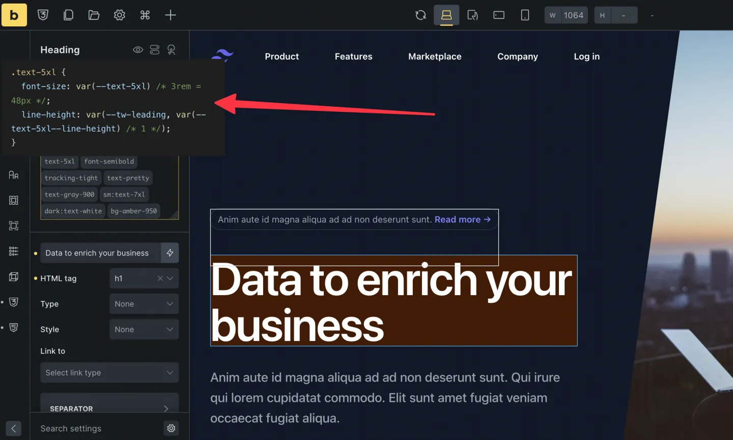 Hover Preview the generated css for the class